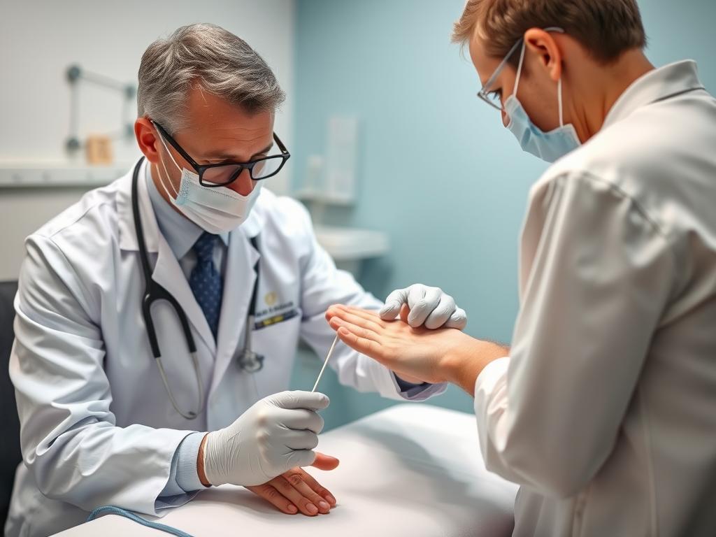 Doctor examining patient for neuropathic pain using diagnostic tools
