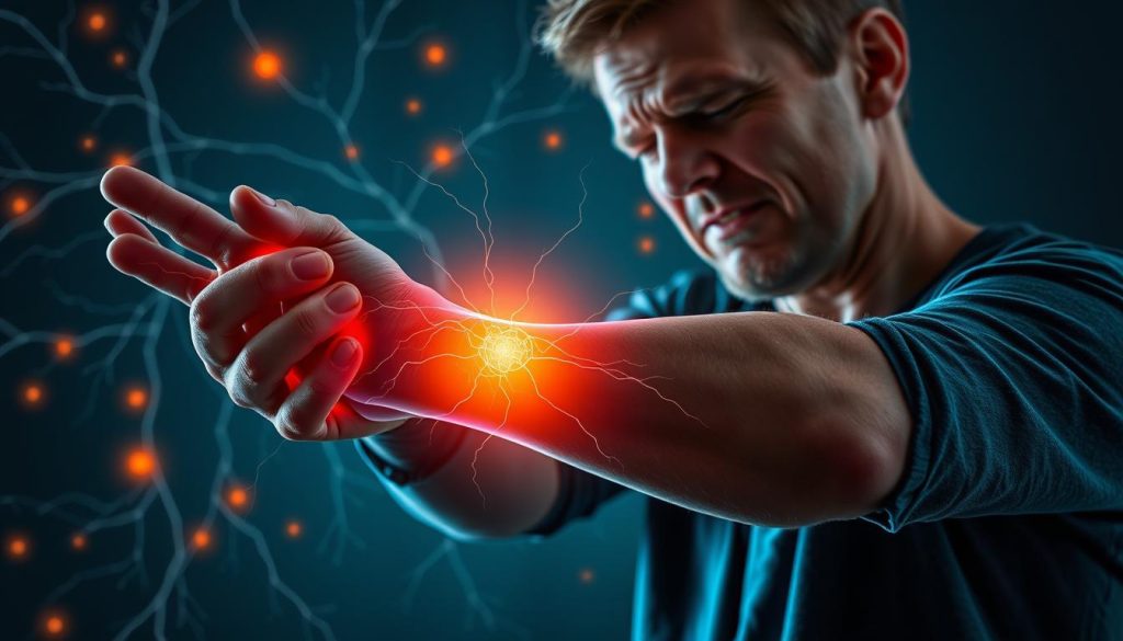 Person experiencing neuropathic pain symptoms like burning and tingling sensations