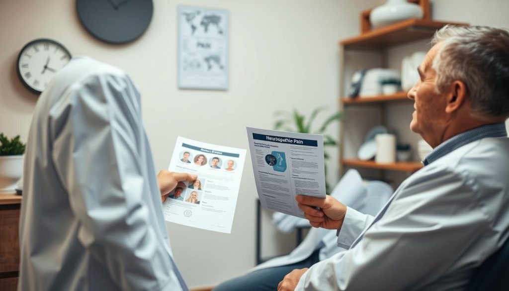 Person with neuropathic pain consulting with healthcare provider about treatment options